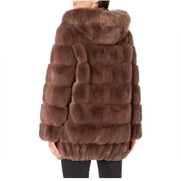 NWT Calvin Klein Hooded Faux Fur Super Soft Jacket‎ Full Zip Size MEDIUM